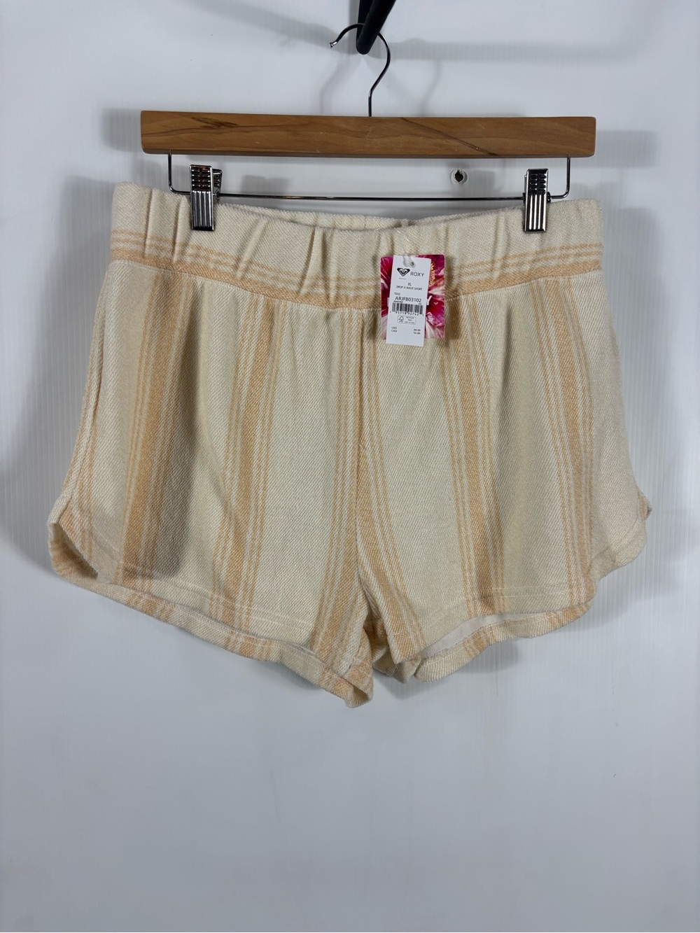 BNWT Roxy High-Waist Cream and Tan Striped Women's Shorts